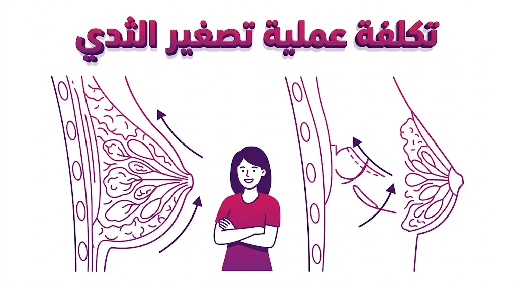  إنفوجرافيك تشريحي يوضح التقنية الطبية المستخدمة وكيفية تحديد تكلفة عملية تصغير الثدي بناءً على الإجراء.