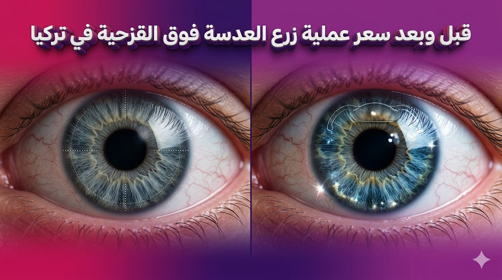 مقارنة قبل وبعد توضح نتائج سعر عملية زرع العدسة فوق القزحية في تركيا على شكل العين والرؤية.