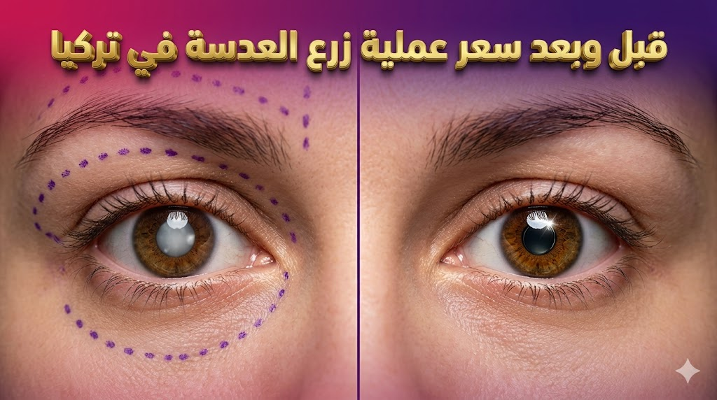 مقارنة واقعية قبل وبعد توضح نتائج سعر عملية زرع العدسة في تركيا وتحسن وضوح الرؤية.