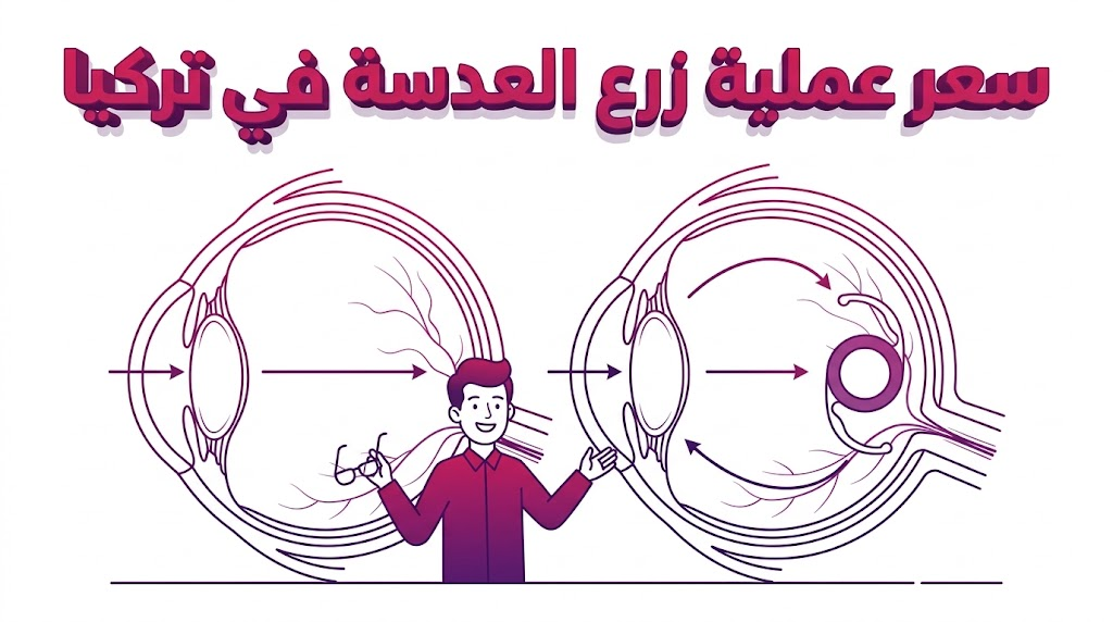 إنفوجرافيك طبي يشرح التشريح الداخلي للعين وكيفية تحديد سعر عملية زرع العدسة في تركيا.