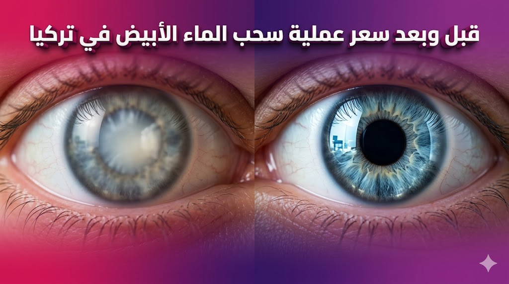  مقارنة قبل وبعد توضح نتائج سعر عملية سحب الماء الأبيض في تركيا من خلال تحول عدسة العين المعتمة إلى عدسة شفافة.