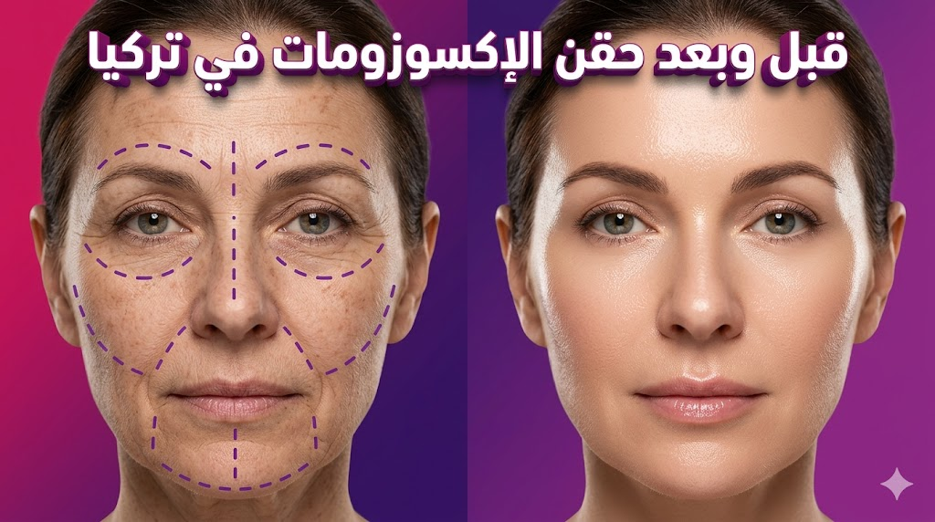 صورة "قبل وبعد" توضح نتائج تجديد البشرة المذهلة بعد إجراء حقن الإكسوزومات في تركيا.