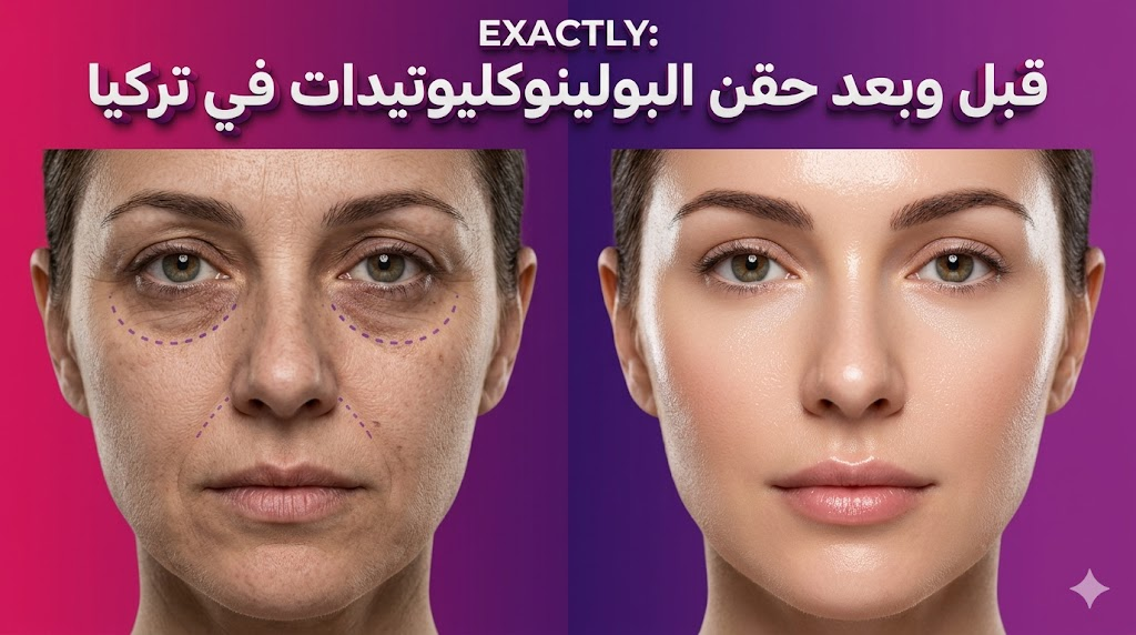 مقارنة واقعية قبل وبعد حقن البولينوكليوتيدات في تركيا تظهر تحسن مرونة البشرة واختفاء التجاعيد والهالات السوداء.