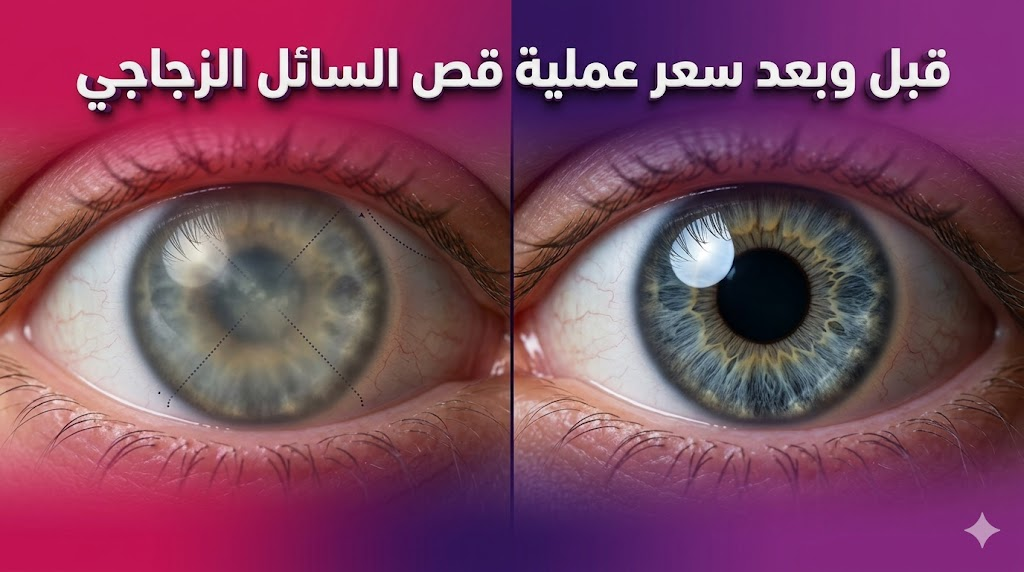  مقارنة قبل وبعد تظهر تحسن وضوح العين بعد معرفة سعر عملية قص السائل الزجاجي وإجرائها بنجاح.