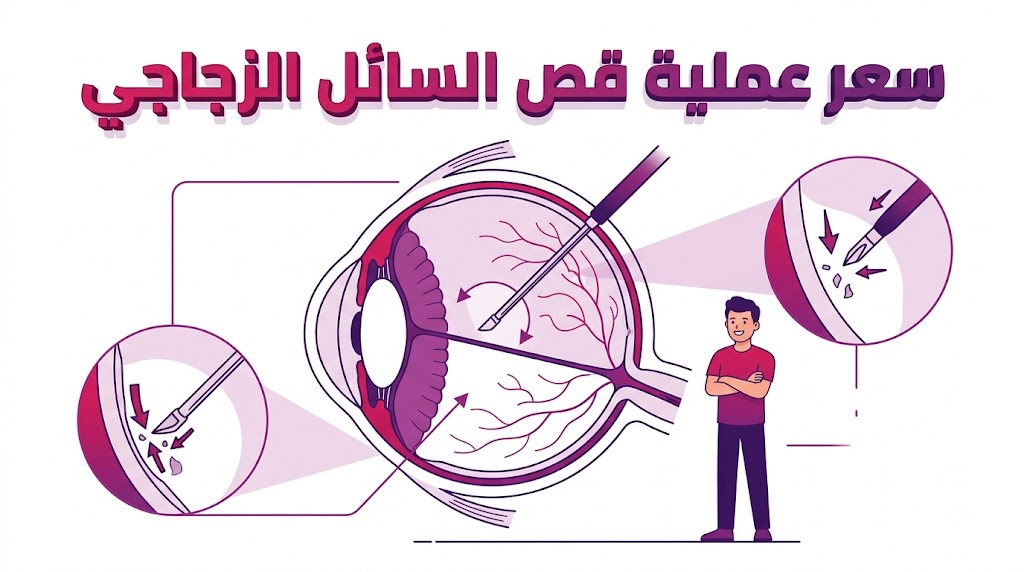  مخطط تشريحي تعليمي يوضح آلية الجراحة المرتبطة بـ سعر عملية قص السائل الزجاجي وتأثيرها على العين.
