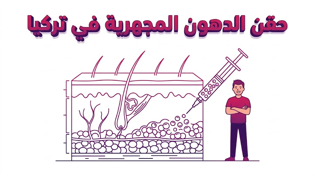 إنفوجرافيك تعليمي يوضح الآلية العلمية لعملية حقن الدهون المجهرية في تركيا وتأثيرها على أنسجة الجلد.