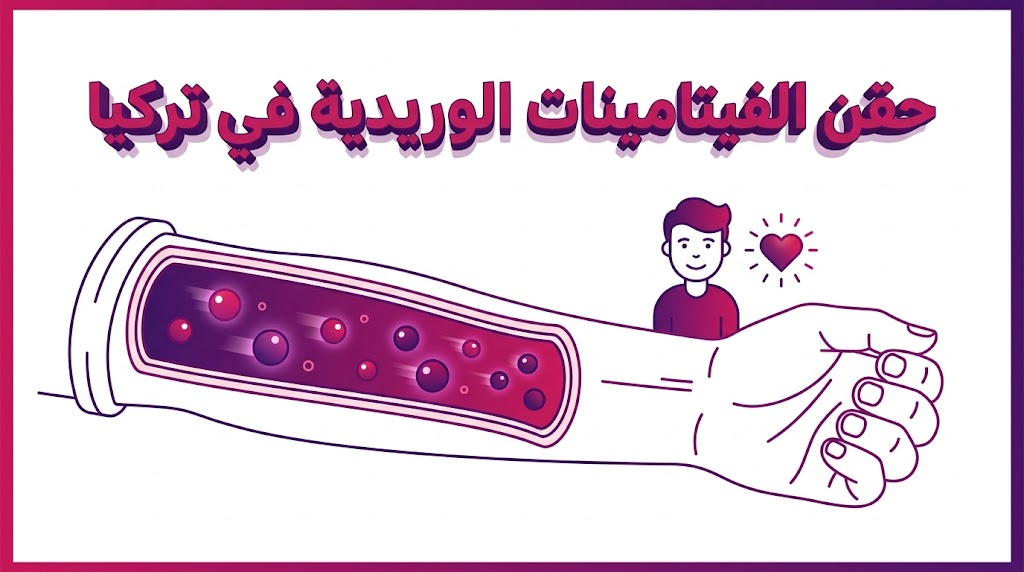  إنفوجرافيك طبي يوضح آلية امتصاص المغذيات عبر حقن الفيتامينات الوريدية في تركيا مباشرة في الدورة الدموية.