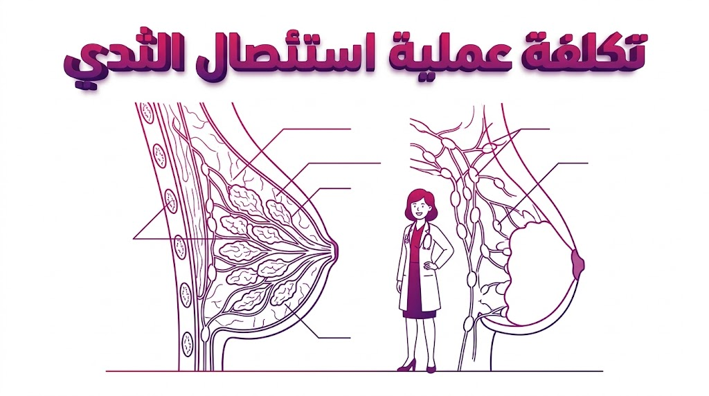 مخطط تشريحي تعليمي يوضح التفاصيل الطبية الدقيقة التي تحدد تكلفة عملية استئصال الثدي بنمط الفيكتور.