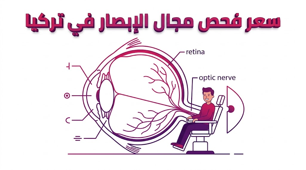  مخطط تشريحي تعليمي يوضح العصب البصري المرتبط بـ سعر فحص مجال الإبصار في تركيا.