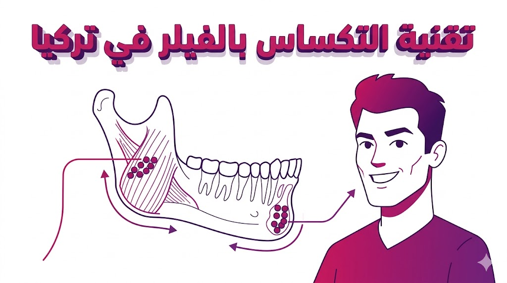 مخطط تشريحي يوضح كيفية حقن الفيلر لتنفيذ تقنية التكساس بالفيلر في تركيا.