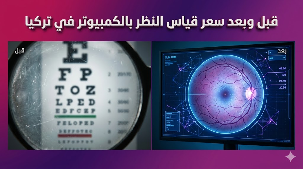 مقارنة قبل وبعد توضح دقة النتائج المرتبطة بـ سعر قياس النظر بالكمبيوتر في تركيا وتصحيح الرؤية.