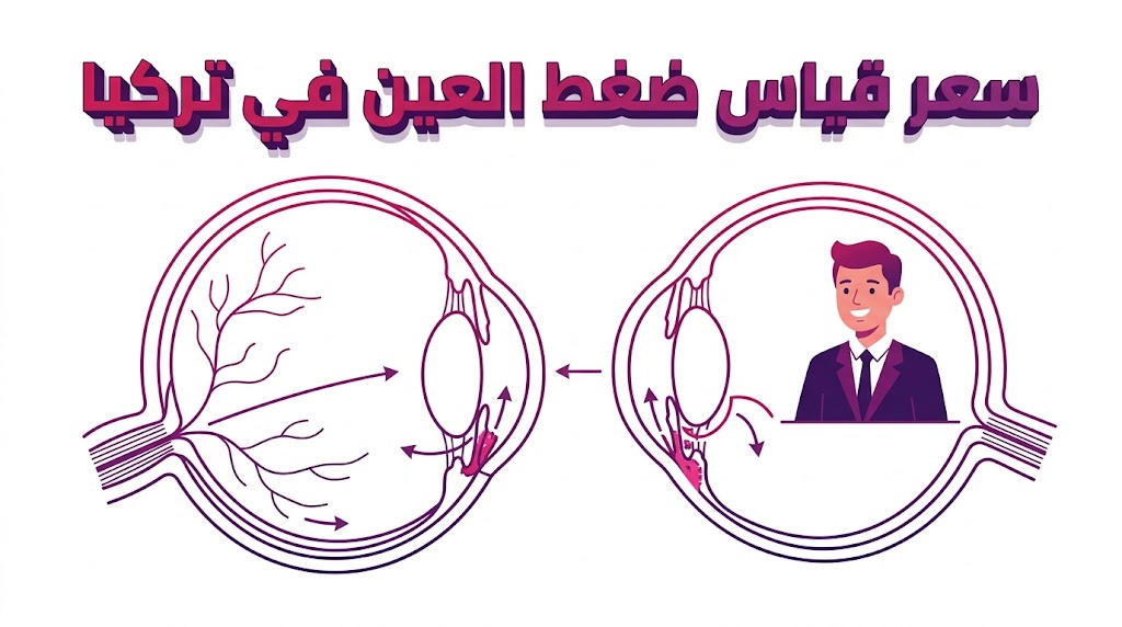  إنفوجرافيك تشريحي يوضح المسارات العلمية وكيفية تحديد سعر قياس ضغط العين في تركيا من الناحية الطبية.