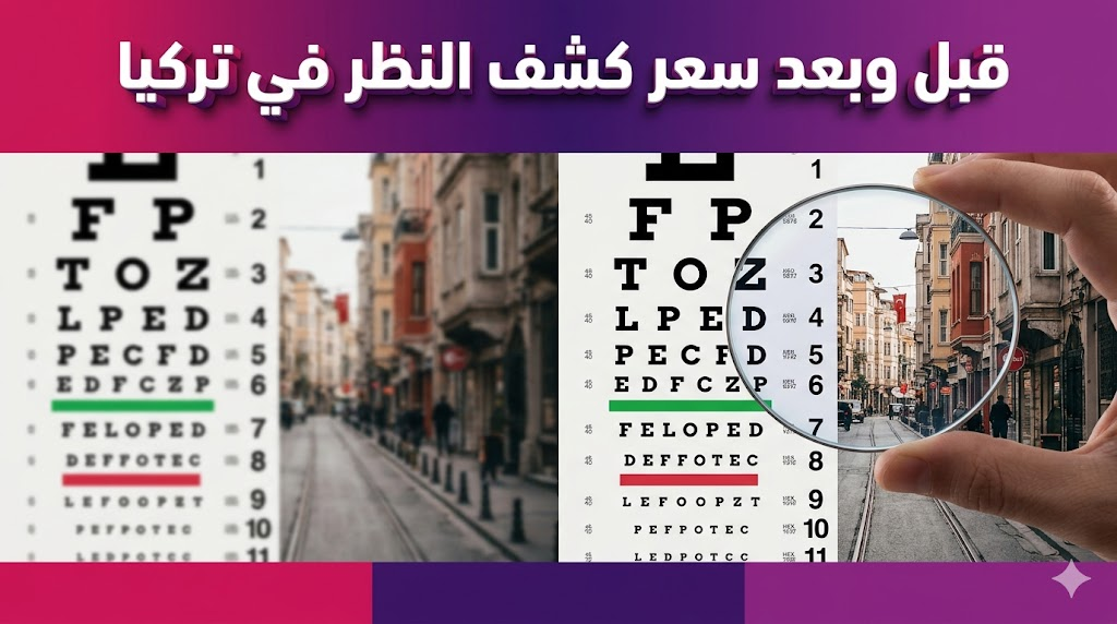  مقارنة توضح وضوح الرؤية قبل وبعد الحصول على أفضل سعر كشف النظر في تركيا.