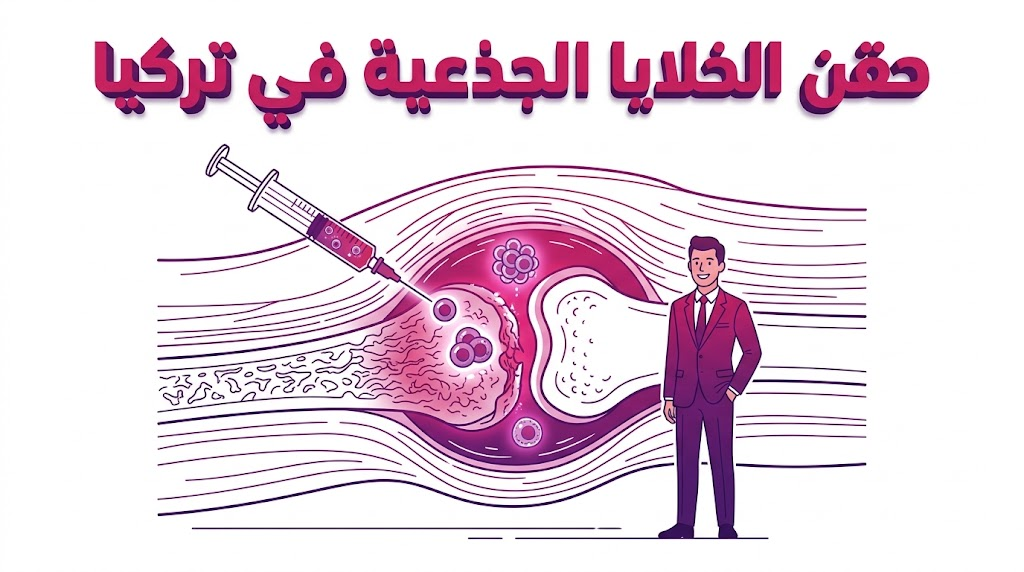 مخطط طبي تعليمي يوضح الآلية العلمية لعملية حقن الخلايا الجذعية في تركيا وتأثيرها على تجديد الأنسجة.