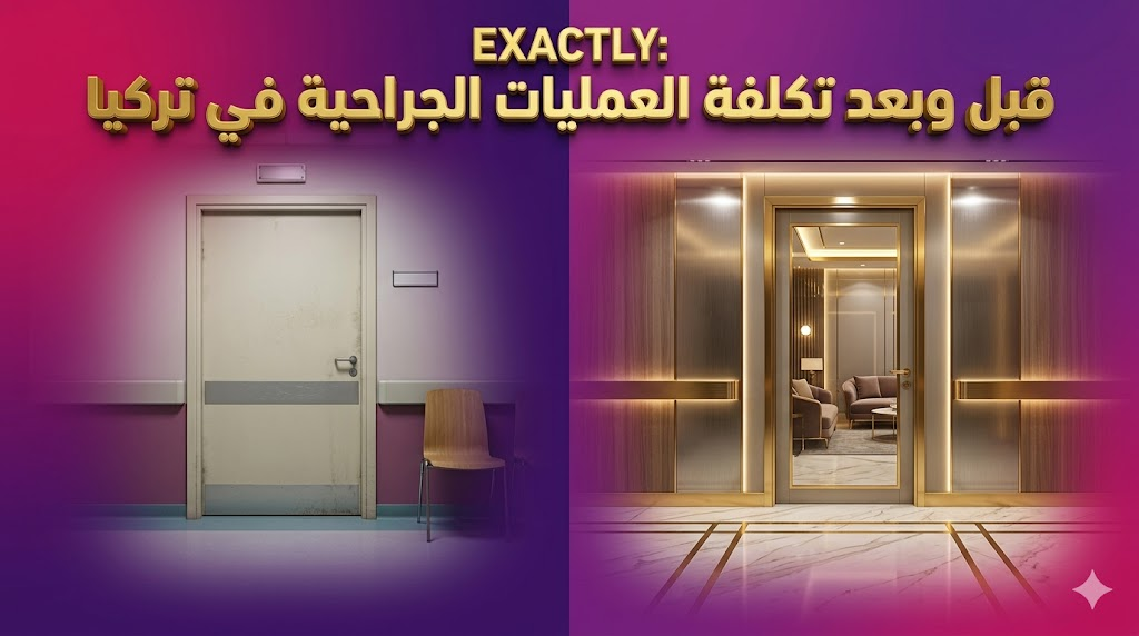 مقارنة صور توضح الفرق بين الخدمات العادية والخدمات الفاخرة المتاحة ضمن تكلفة العمليات الجراحية في تركيا.