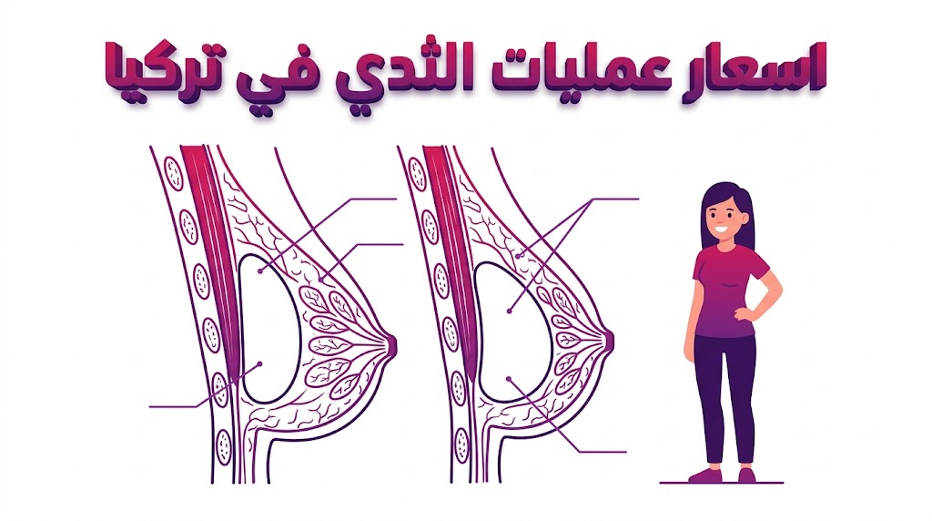 إنفوجرافيك طبي يشرح التشريح الداخلي وخطوات الإجراء الجراحي المتعلقة بـ اسعار عمليات الثدي في تركيا.