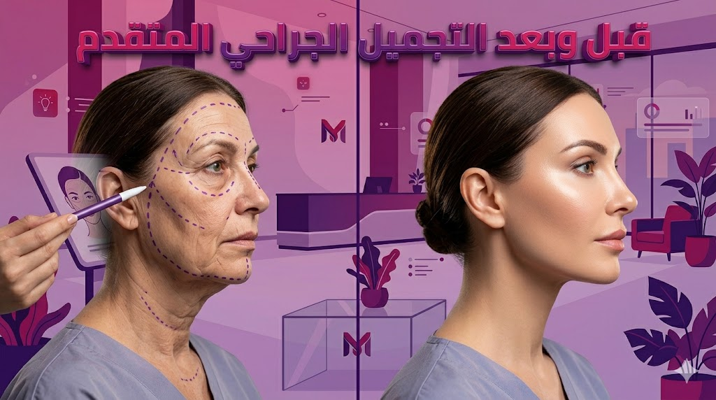  مقارنة واقعية قبل وبعد التجميل الجراحي المتقدم توضح دقة النتائج الجراحية والتحول الجمالي المذهل.