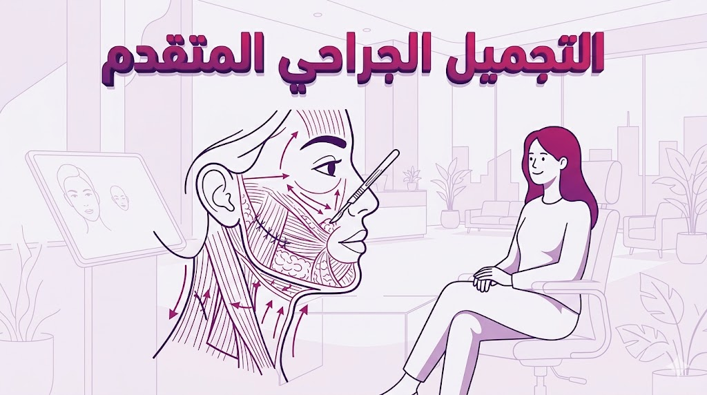  مخطط تشريحي تعليمي يوضح الآلية العلمية المتبعة في التجميل الجراحي المتقدم لضمان أفضل النتائج.