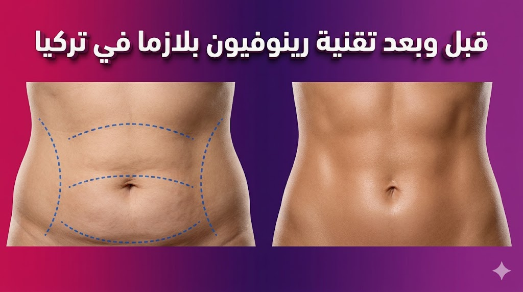 مقارنة واقعية توضح نتائج قبل وبعد تقنية رينوفيون بلازما في تركيا لشد ترهلات البطن.