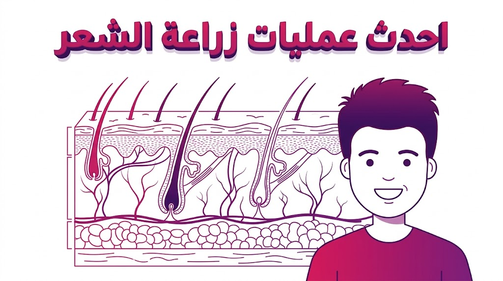 إنفوجرافيك تعليمي يوضح العلم التشريحي خلف احدث عمليات زراعة الشعر بأسلوب فيكتور احترافي.