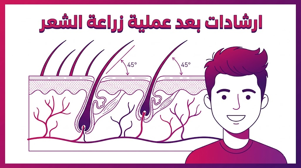 انفوجرافيك طبي يوضح تشريح بصيلة الشعر والعمق الصحيح لغرسها كجزء من ارشادات بعد عملية زراعة الشعر لضمان النجاح.