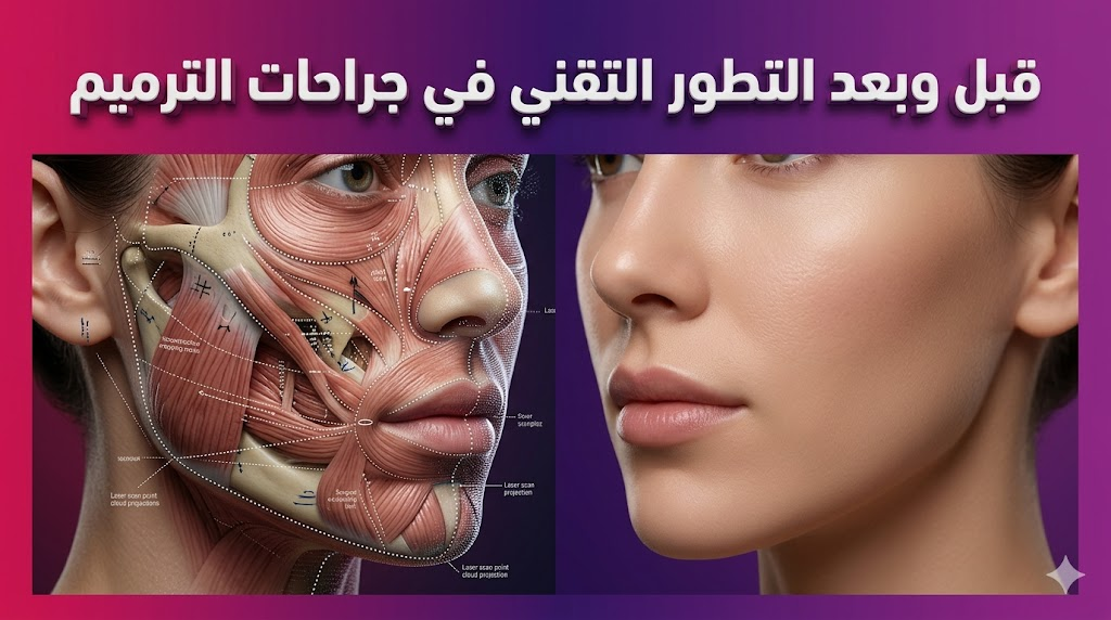 مقارنة قبل وبعد تظهر التطور التقني في جراحات الترميم مع تخطيط جراحي دقيق ونتائج نهائية طبيعية.
