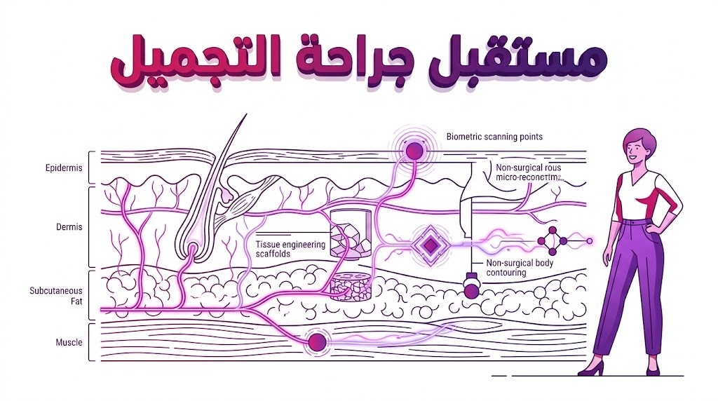  مخطط تشريحي تعليمي يوضح الابتكارات العلمية في مستقبل جراحة التجميل بأسلوب الفيكتور.