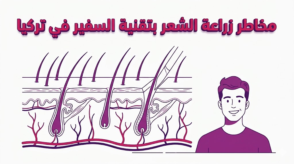  مخطط تشريحي يوضح تقنية السفير ودقة فتح القنوات لتفادي مخاطر زراعة الشعر بتقنية السفير في تركيا.