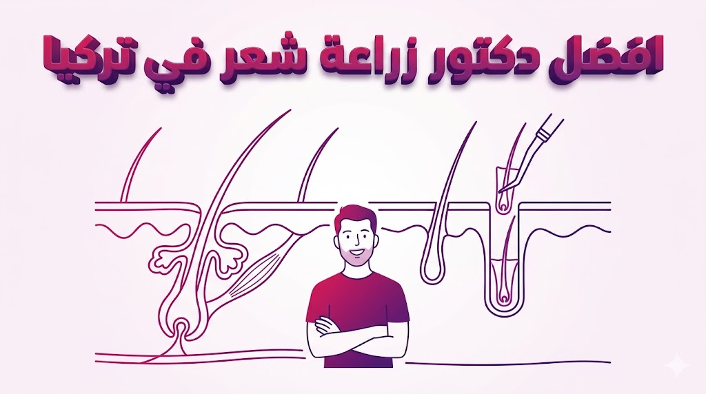 مخطط تشريحي لبصيلات الشعر يوضح العلم وراء اختيار افضل دكتور زراعة شعر في تركيا.