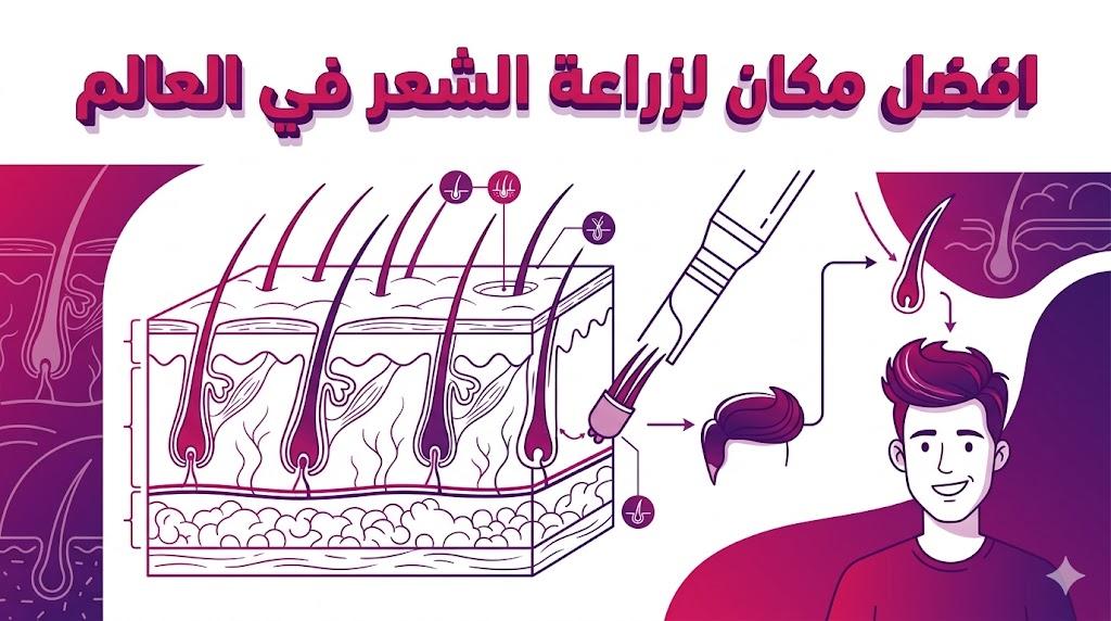 مخطط تشريحي يوضح علم زراعة بصيلات الشعر في افضل مكان لزراعة الشعر في العالم.