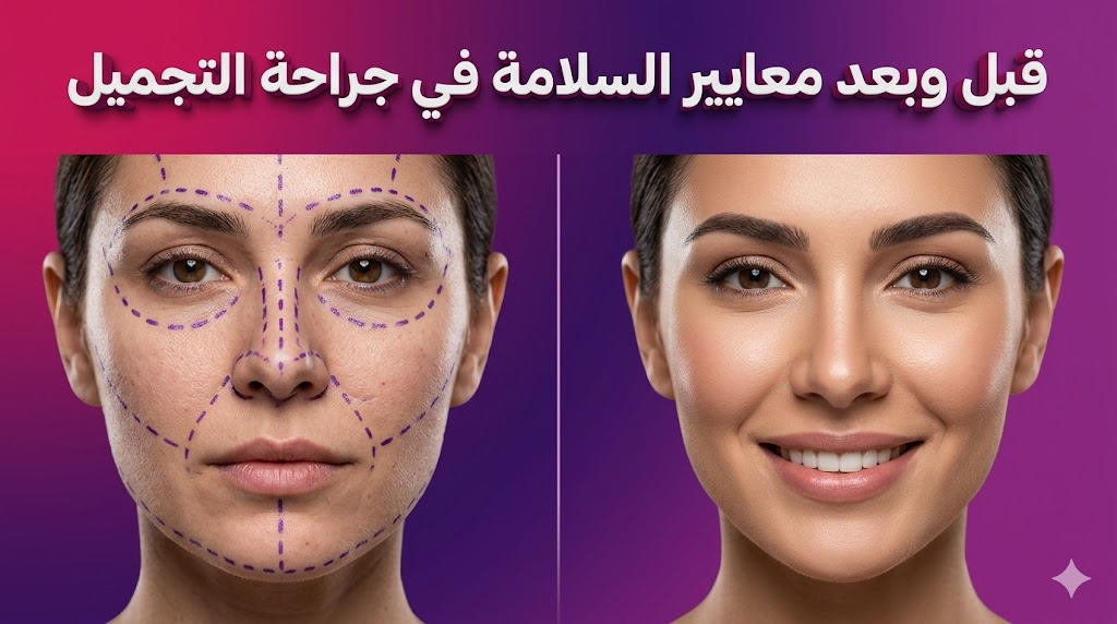 صورة قبل وبعد توضح أهمية معايير السلامة في جراحة التجميل من خلال التخطيط الطبي الدقيق والنتائج النهائية الناجحة.