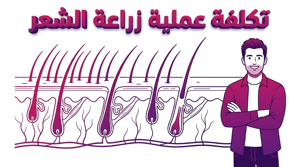 إنفوجرافيك طبي يوضح التشريح العلمي لبصيلات الشعر وكيفية توزيعها بناءً على تكلفة عملية زراعة الشعر المحددة.