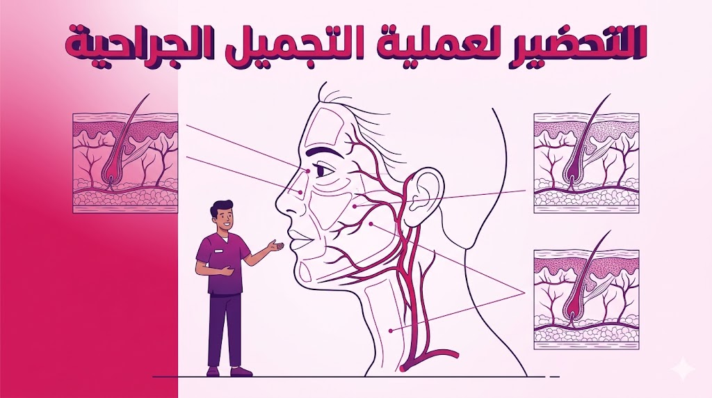  مخطط تشريحي تعليمي يوضح الأساس العلمي لعملية التحضير لعملية التجميل الجراحية لضمان سلامة الأنسجة.