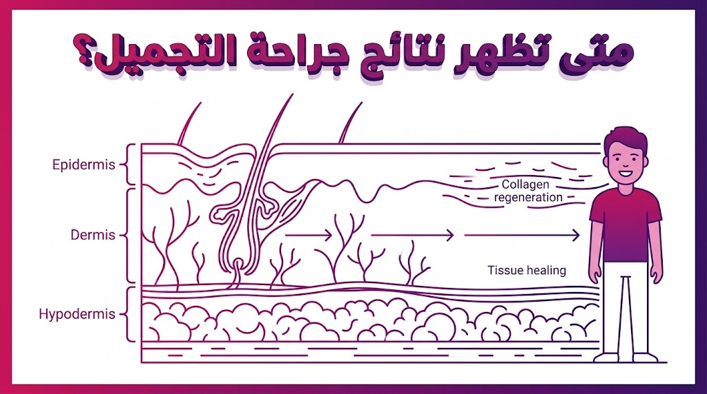  مخطط تشريحي يوضح عملية التئام الأنسجة للإجابة على سؤال متى تظهر نتائج جراحة التجميل؟ علمياً.