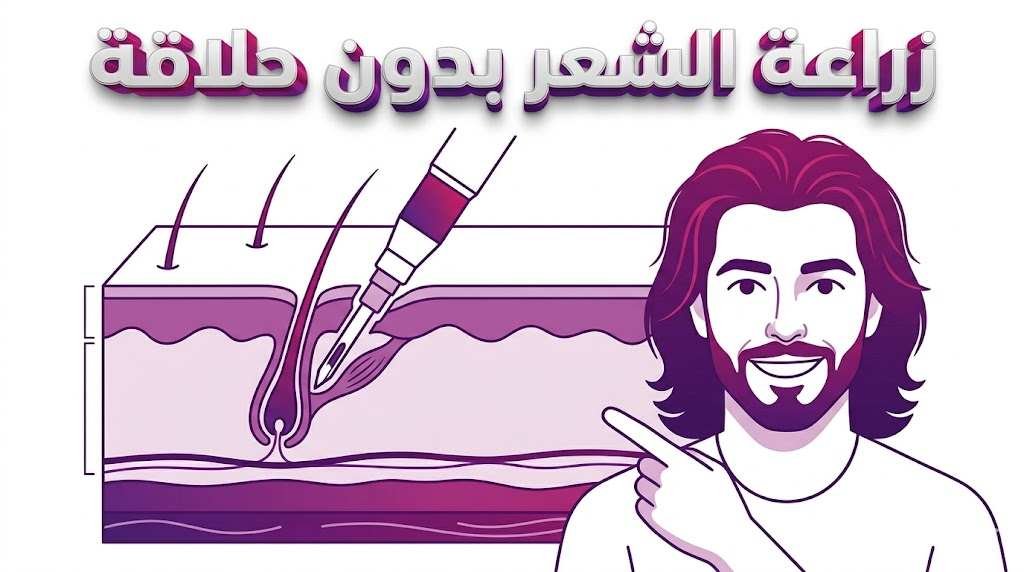  مخطط تشريحي يوضح كيفية زراعة البصيلات في تقنية زراعة الشعر بدون حلاقة.