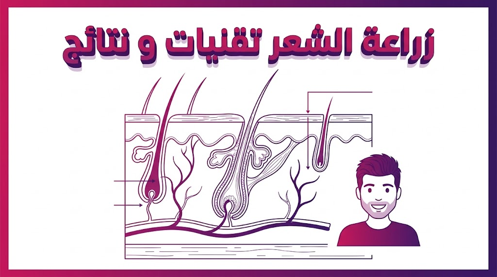  مخطط تشريحي يوضح العملية العلمية وراء زراعة الشعر تقنيات و نتائج دقيقة.