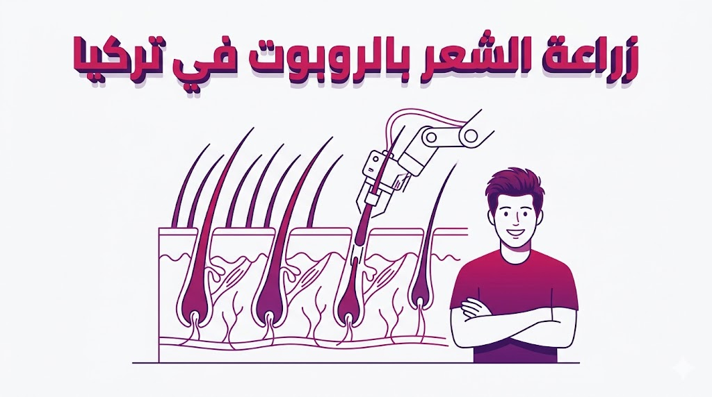  مخطط تشريحي تعليمي يوضح كيفية عمل زراعة الشعر بالروبوت في تركيا واستهداف البصيلات.