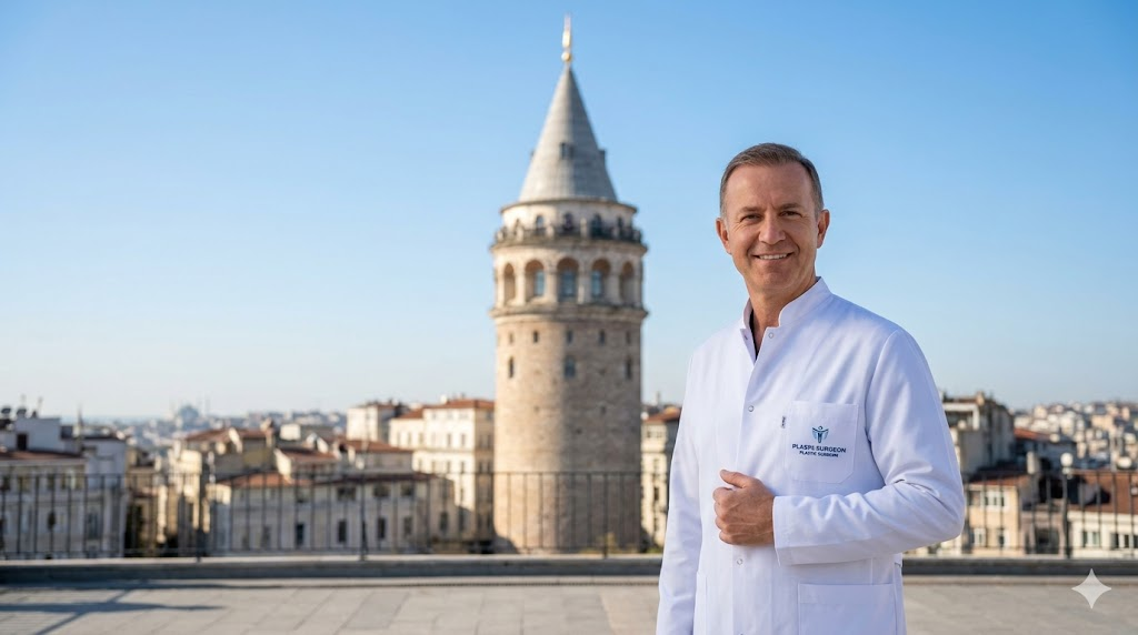  طبيب مختص يقف أمام برج غالاتا في اسطنبول لتقديم الاستشارات الطبية حول ما يجب فعله بعد عملية زراعة الشعر.