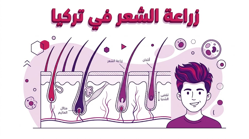 مخطط طبي تشريحي يوضح كيفية غرس البصيلات أثناء عملية زراعة الشعر في تركيا.