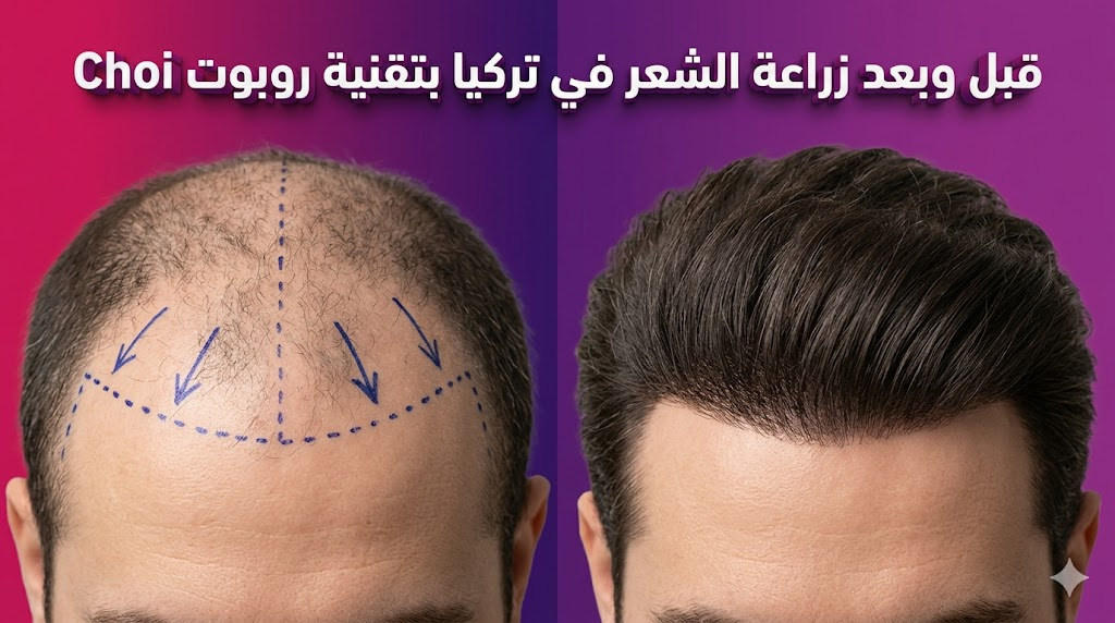  مقارنة واقعية قبل وبعد تظهر فروة الرأس مع علامات الجراحة والنتيجة النهائية الكثيفة بعد زراعة الشعر في تركيا بتقنية روبوت Choi.