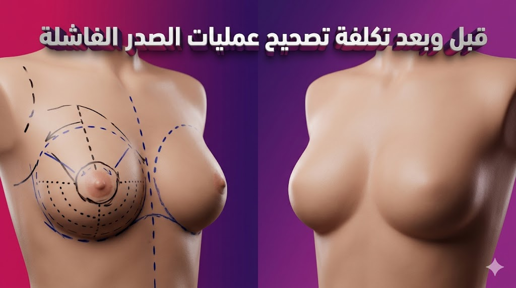 مقارنة "قبل وبعد" توضح نتائج تكلفة تصحيح عمليات الصدر الفاشلة مع تخطيط جراحي دقيق ونتائج نهائية مثالية.