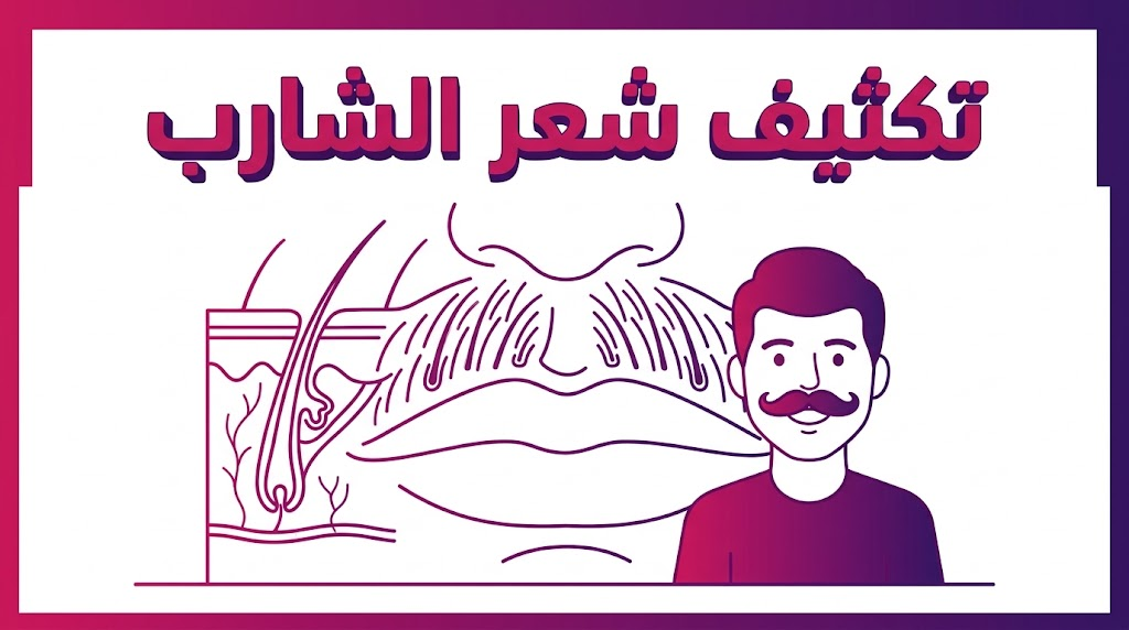  مخطط تشريحي علمي يوضح آلية غرس البصيلات لعملية تكثيف شعر الشارب بنمط فيكتور تعليمي.