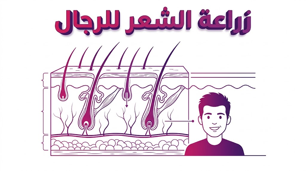  إنفوجرافيك طبي يوضح التشريح العلمي لبصيلات الشعر وكيفية تثبيتها أثناء زراعة الشعر للرجال.