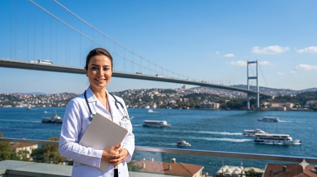  طبيبة متخصصة في زراعة الشعر للسيدات في تركيا بدون حلاقة أمام جسر البوسفور في اسطنبول.