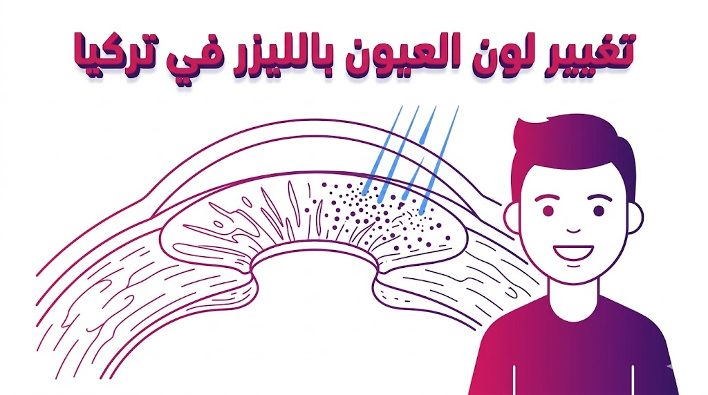 مخطط تشريحي يوضح كيفية عمل ليزر القزحية في عملية تغيير لون العيون بالليزر في تركيا.