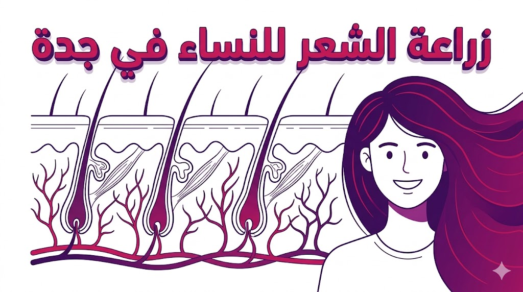 إنفوجرافيك طبي يوضح العلم التشريحي خلف زراعة الشعر للنساء في جدة وكيفية تثبيت البصيلات لنمو طبيعي.