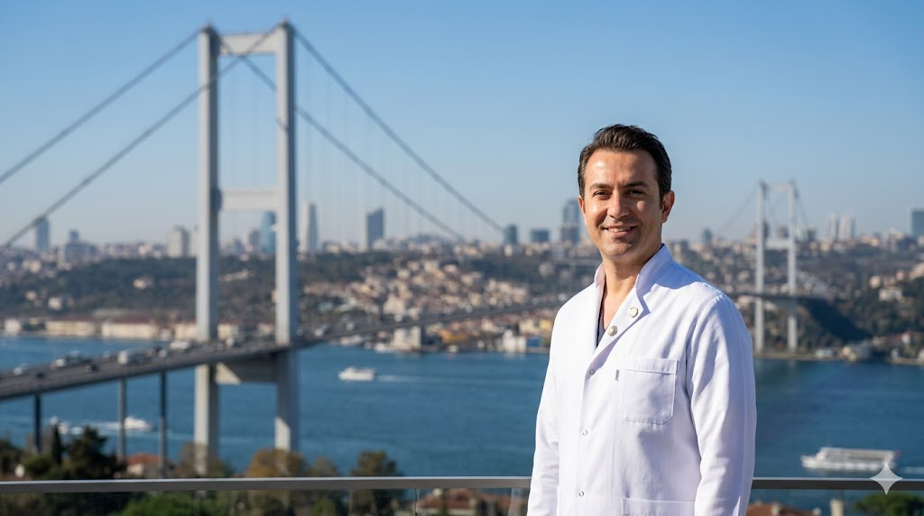 طبيب مختص في زراعة الشعر لمرضى السكر والثعلبة أمام جسر البوسفور في إسطنبول.
