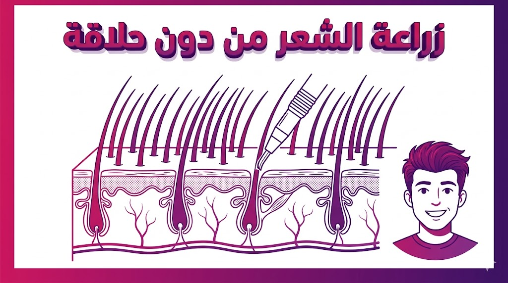  مخطط تشريحي يوضح آلية غرس البصيلات في عملية زراعة الشعر من دون حلاقة باستخدام تقنية DHI.