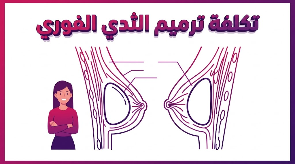 مخطط تشريحي تعليمي يوضح التقنيات العلمية المتبعة في تكلفة ترميم الثدي الفوري.
