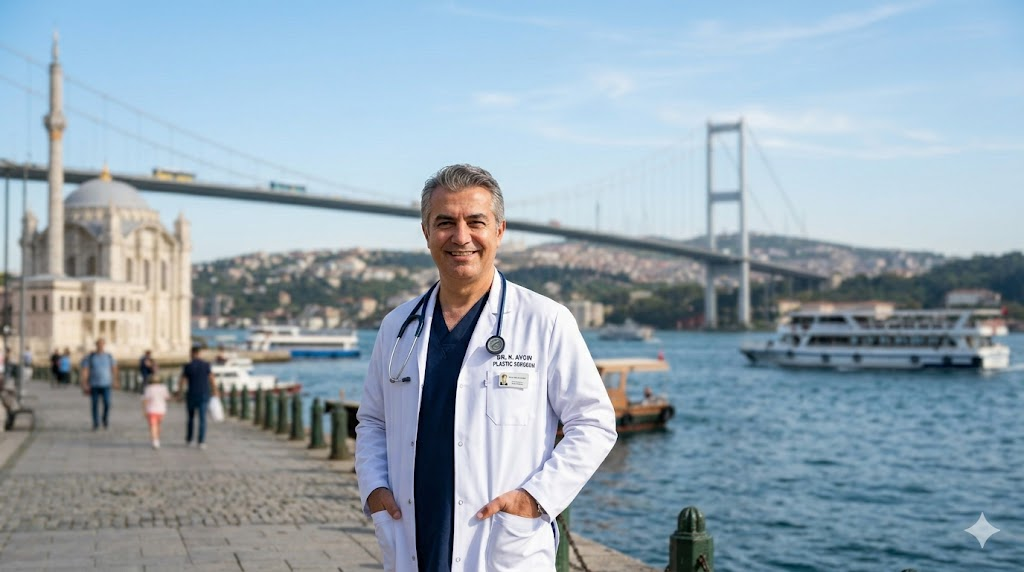 طبيب تجميل متخصص في زراعة شعر الحاجبين أمام جسر البوسفور في اسطنبول بتركيا.